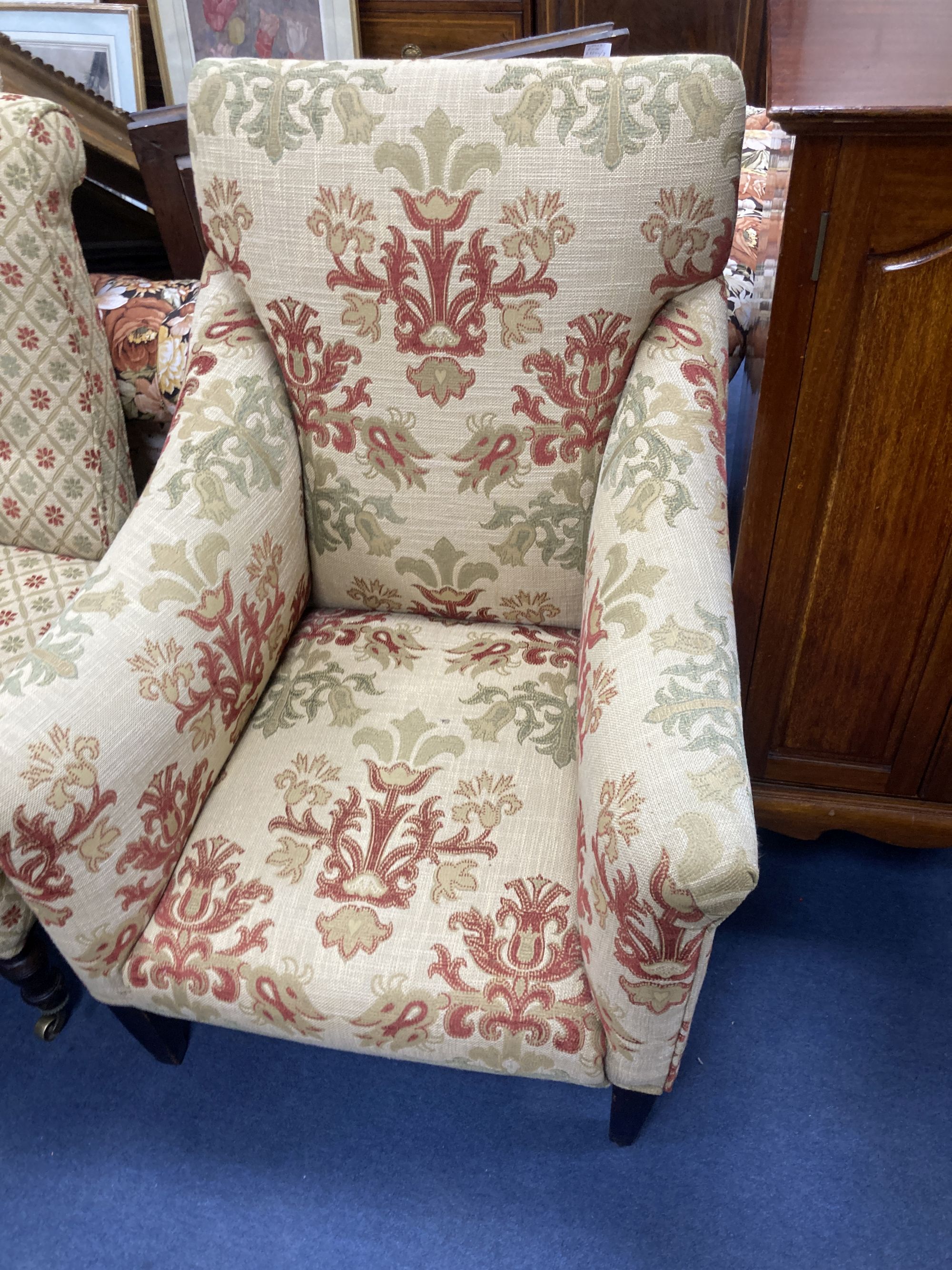A tapestry upholstered armchair and nursing chair (2)